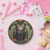 Jugendstil-Schwarzkatze und rote Blume Pappteller (Party)