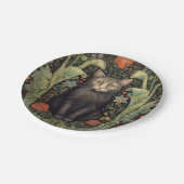 Jugendstil-Schwarzkatze und rote Blume Pappteller (Schrägansicht)