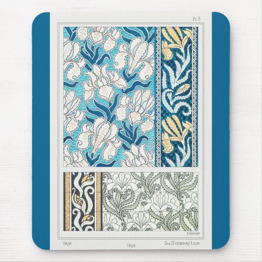 Jugendstil-Schwertlilie-Lilien-Textilkunst-Mauspad Mousepad (Vorne)