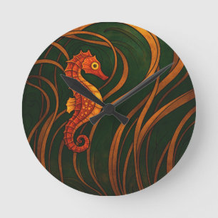 Jugendstil-Seepferdchen Runde Wanduhr