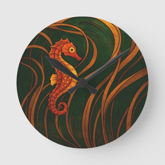 Jugendstil-Seepferdchen  Runde Wanduhr (Vorderseite)