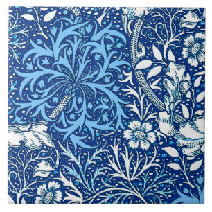 Jugendstil-Seetang-Blumenmuster, Kobaltblau und We Fliese