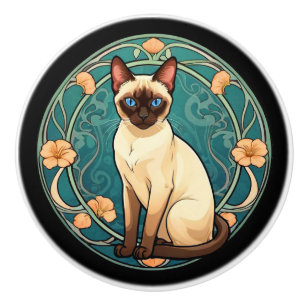 Jugendstil-Siameserkatze Keramikknauf