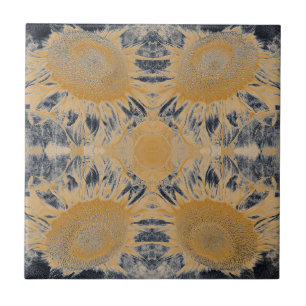 Jugendstil Sonnenblume Gold Schwarz Gelb Floral Fliese