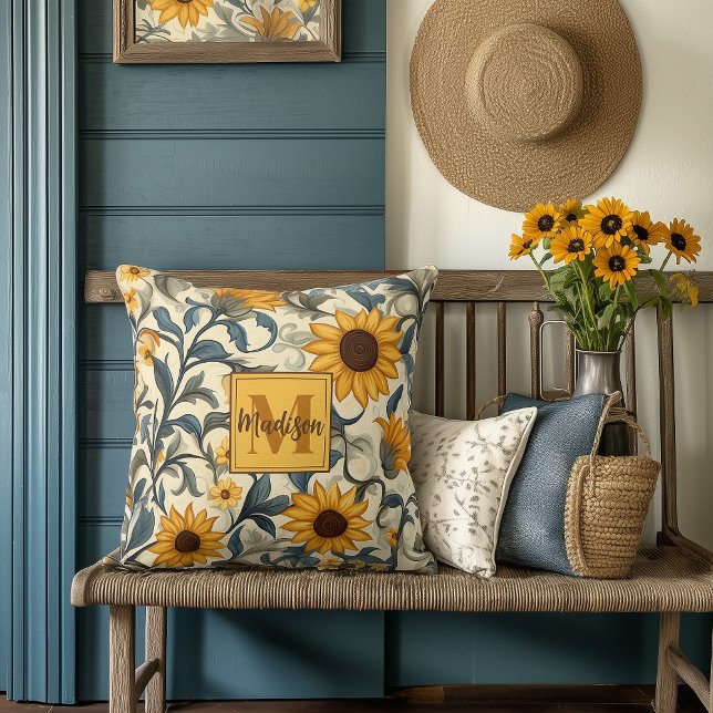 Jugendstil-Sonnenblume Mit Monogramm Kissen (Von Creator hochgeladen)