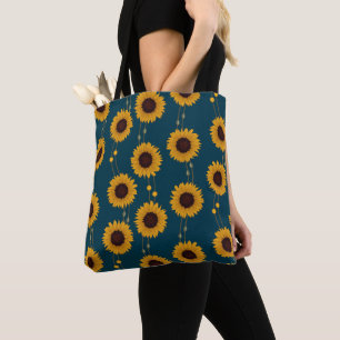 Jugendstil-Sonnenblume Retro-Blumenstreifen Gelb Tasche