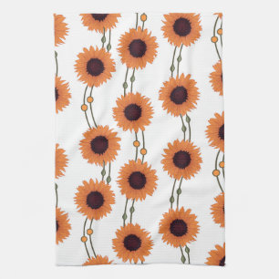 Jugendstil-Sonnenblume Retro-Blumenstreifen Orange Geschirrtuch