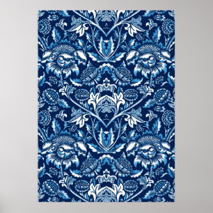 Jugendstil-Sonnenblumen, dunkelblau-weißes Poster