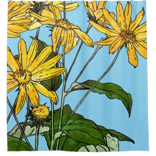 Jugendstil-Sonnenblumen Duschvorhang (Vorderseite)