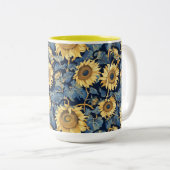 Jugendstil-Sonnenblumen Gelb Zweifarbige Tasse (VorderseiteRechts)