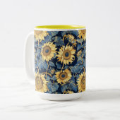 Jugendstil-Sonnenblumen Gelb Zweifarbige Tasse (Vorderseite Links)