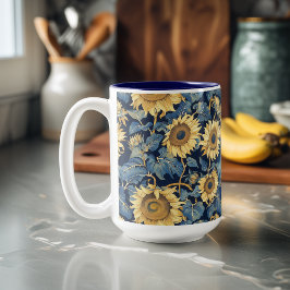 Jugendstil-Sonnenblumen Zweifarbige Tasse