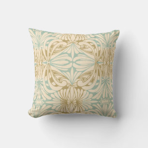 Jugendstil Teal Creme Beiger Blumen Wurfkissen Kissen