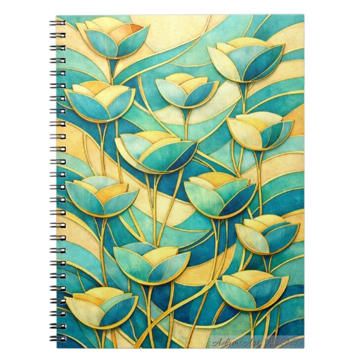 Jugendstil Teal und Gold Blumenmuster Notizblock (Vorderseite)