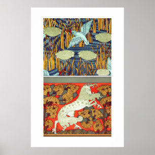 Jugendstil-Textil Eisvogel Pferd Verneuil  Poster