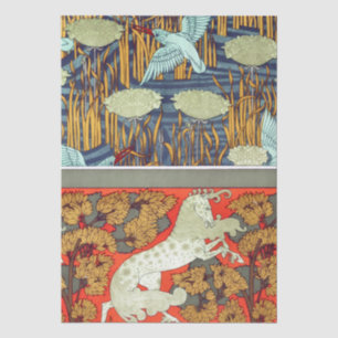 Jugendstil-Textil Eisvogel Pferd Verneuil Seidenpapier