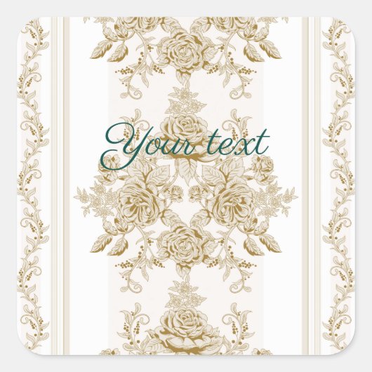 Jugendstil,Toile,Blumen,Muster,Beige,Chic,elegant Quadratischer Aufkleber (Vorderseite)