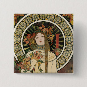 Jugendstil Trappistine Mucha Kunst Button