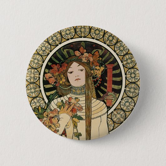 Jugendstil Trappistine Mucha Kunst Button (Vorderseite)