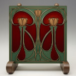 Jugendstil Tulip Tapesta Keramik Tile Fliese<br><div class="desc">Diese Keramik-Kachel strahlt die Wärme und Pracht der Jugendstil-Periode aus und prägt das Wesen ihres ikonischen Stils. Zwillingstulpen in reichen Bernstein- und Goldtönen erheben sich vor einem atemberaubenden Hintergrund von Krummeln und Mönchen, ihren schlanken Stielen und kurvigen Blätter, die in eleganter, gealterter Bronze umrissen sind. Der üppige Jäger grün umrahmt...</div>