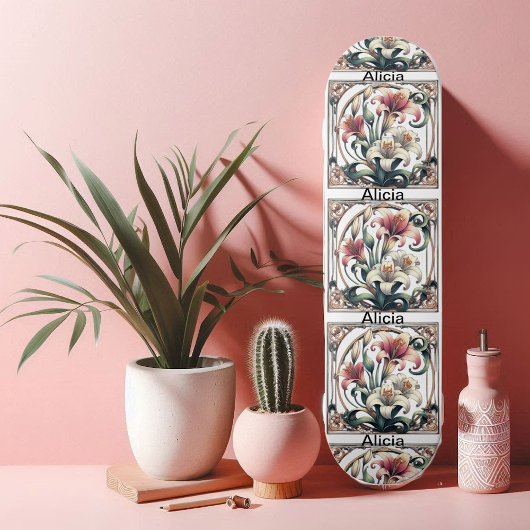 Jugendstil Tulpe Symmetrische Blütenblätter Romant Skateboard