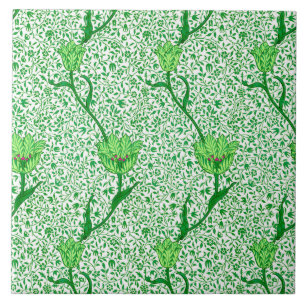 Jugendstil-Tulpen-Damask, Smaragdgrün Fliese