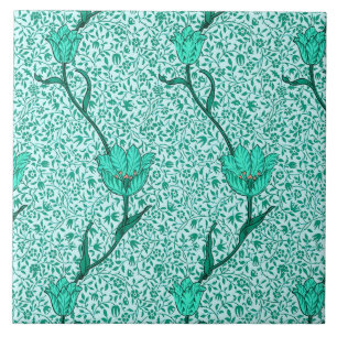 Jugendstil-Tulpen-Damask, Türkis Fliese