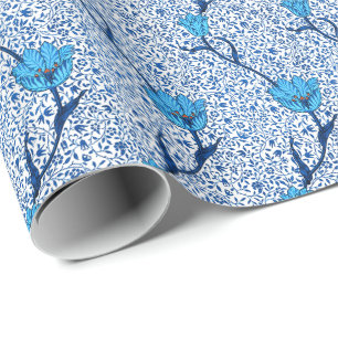 Jugendstil-Tulpen-Damaskus, Kobaltblau Geschenkpapier