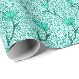 Jugendstil-Tulpen-Damaskus, Türkis Geschenkpapier