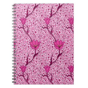 Jugendstil-Tulpen-Damaskus, Wein und Fuchsienrosa Notizblock