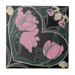 Jugendstil-Tulpen-Herz-Vintage-Fliese Fliese