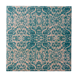 Jugendstil Türkis Grün Beige Spiegel Kunst Muster Fliese