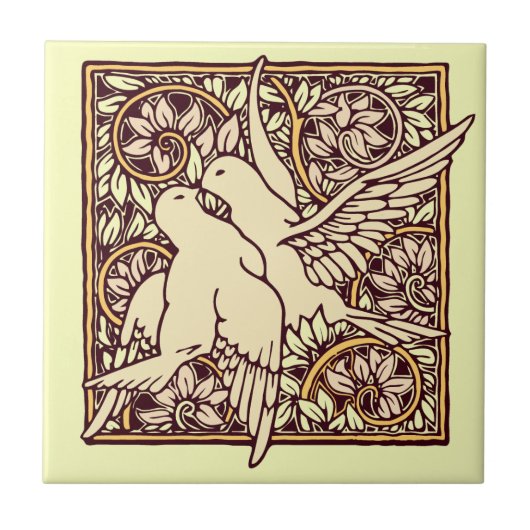 Jugendstil-Turteltauben Fliese (Vorderseite)
