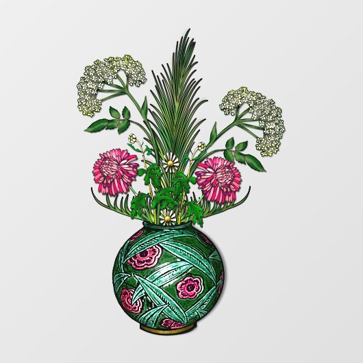 Jugendstil-Vase und Blume Fensteraufkleber (Blatt)
