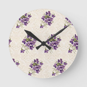 Jugendstil-Veilchen-Blumenmuster – Vintage Runde Wanduhr