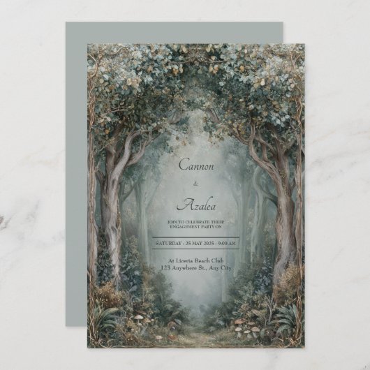 Jugendstil-verzauberte Waldhochzeit Einladung (Vorne/Hinten)