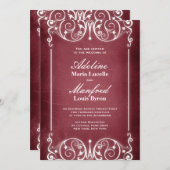 Jugendstil Viktorianisch: Burgund & White Wedding Einladung (Vorne/Hinten)