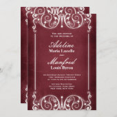 Jugendstil Viktorianisch: Burgund & White Wedding Einladung (Vorne/Hinten)