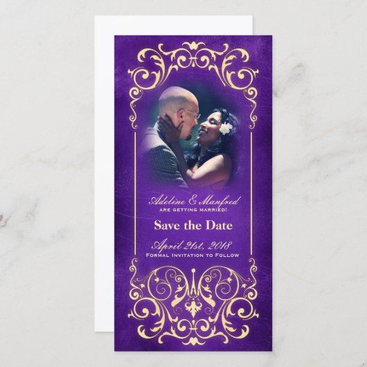 Jugendstil Viktorianisch: Gold & Eggplant Save the Save The Date (Vorne/Hinten)