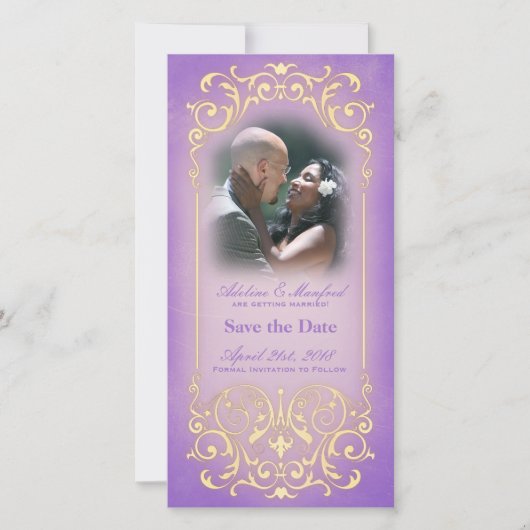 Jugendstil Viktorianisch: Lilac & Gold Save the Da Date (Vorderseite)