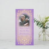 Jugendstil Viktorianisch: Lilac & Gold Save the Da Date (Stehend Vorderseite)