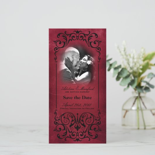 Jugendstil Viktorianisch: Rot und Schwarz Save the Save The Date (Stehend Vorderseite)