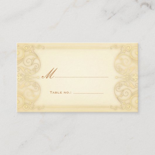 Jugendstil-Viktorianische, blassgoldene, Extravaga Platzkarte (Vorderseite)