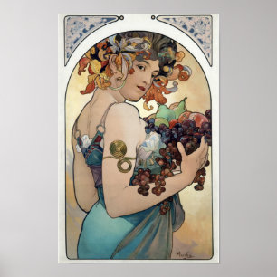 Jugendstil Vintag 1897 "Fruit" von Alphonse Mucha Poster