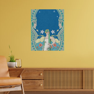 Jugendstil Vintage Blaue Dame & Blumengewölbe Poster