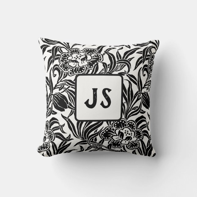 Jugendstil Vintage Botanisches Blumenmuster Kissen (Vorderseite)