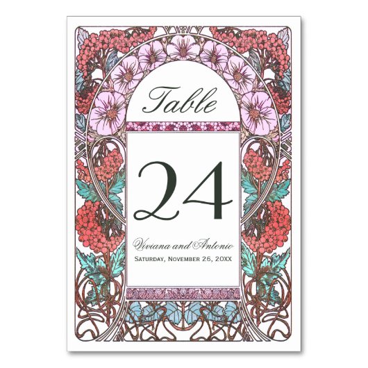 Jugendstil-Vintage Hochzeiten Tischnummern (Vorderseite)