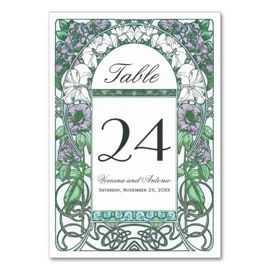 Jugendstil-Vintage Hochzeiten Tischnummern (Vorderseite)