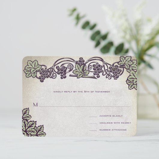 Jugendstil Vintage Weinberge Hochzeit RSVP (Stehend Vorderseite)