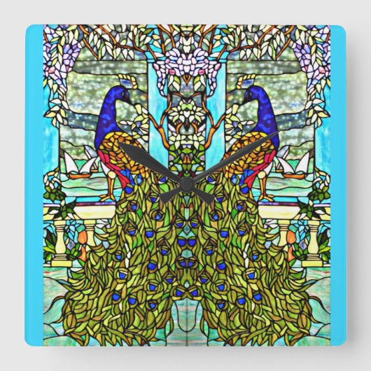 Jugendstil-Vintages Tiffany-Kloster Quadratische Wanduhr (Vorderseite)